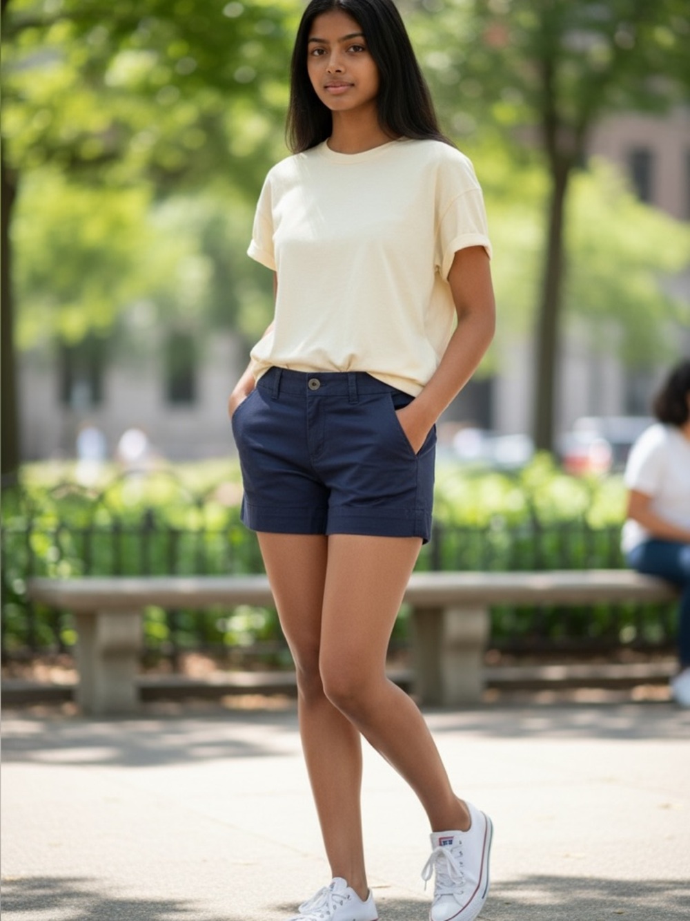 American Eagle Chino Shorts Size 0 Mid Rise Navy Cuffed Stretch Womens